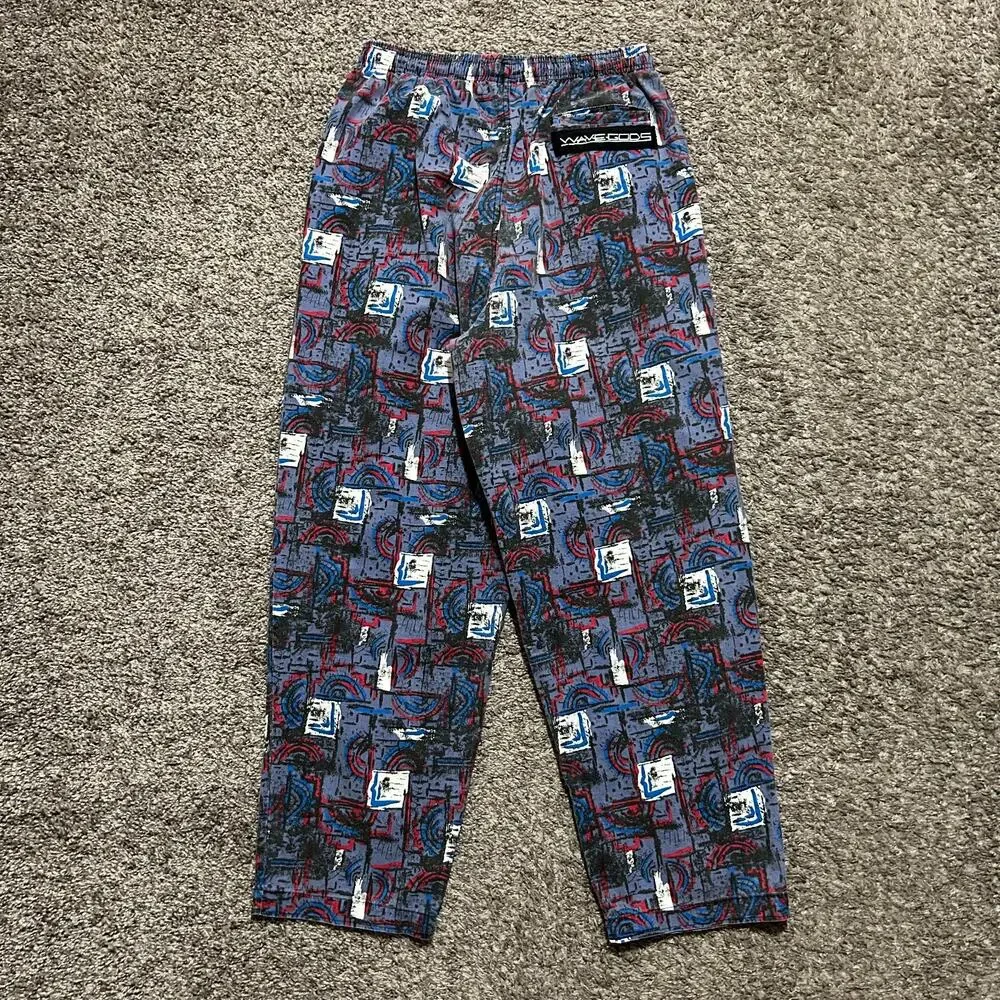 Vintage Wave Gods Pants Surfer Print Colorful Beach Parachute Jogger 80s 30-32